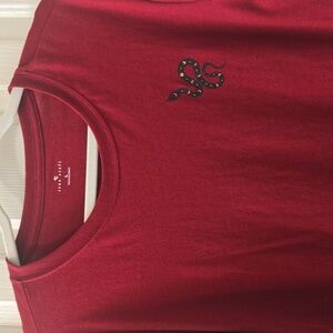 TRUE CRAFT BRAND WOMEN'S JUNIOR SIZE RED LONG SLEEVES CROP TEE SHIRT SIZE LARGE